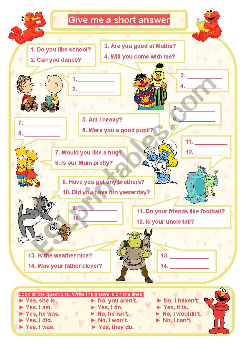 SHORT ANSWERS worksheet