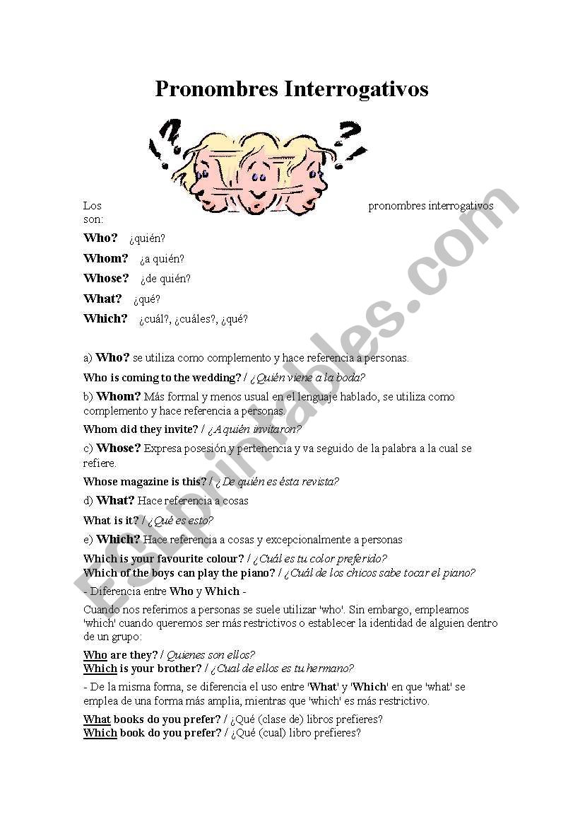 Interrogative pronouns worksheet