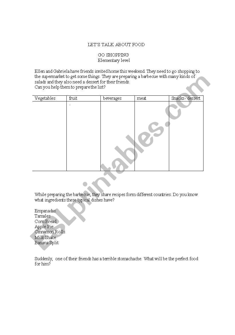 lets go shopping worksheet