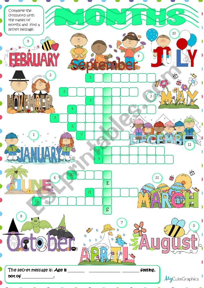 Months - crossword worksheet