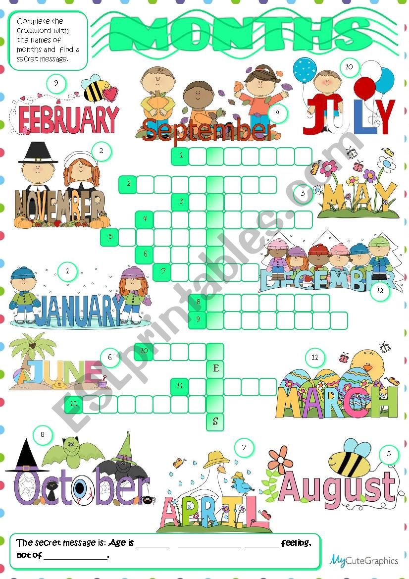 Months - crossword worksheet