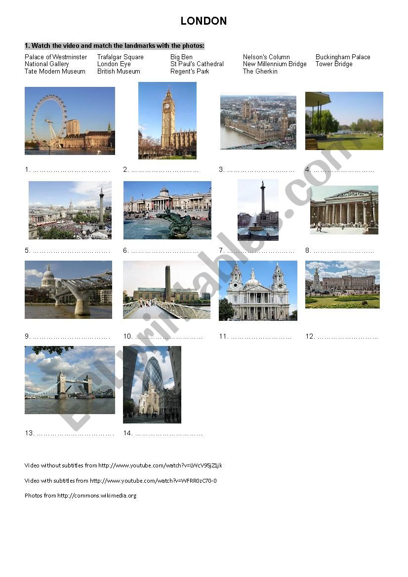 London - a video - part 1 worksheet