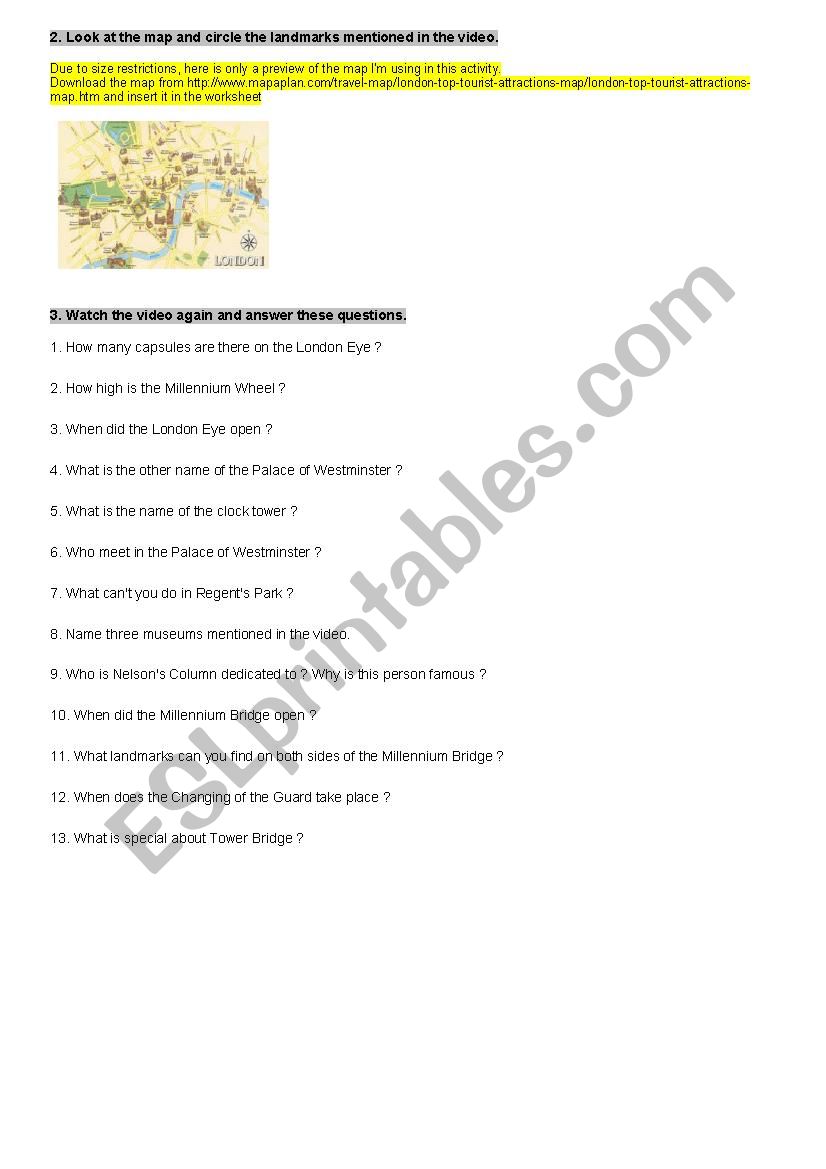 London - a video - part 2 worksheet