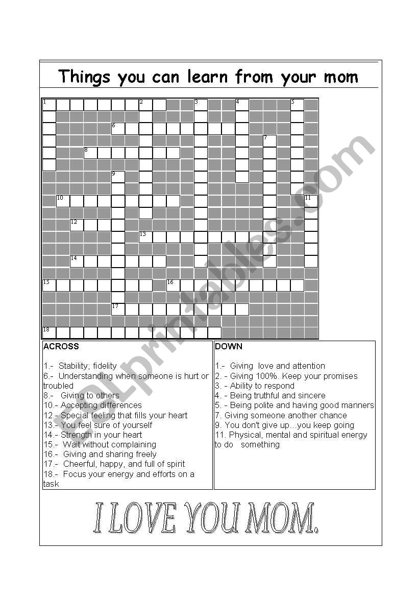 things you can learn from mom worksheet