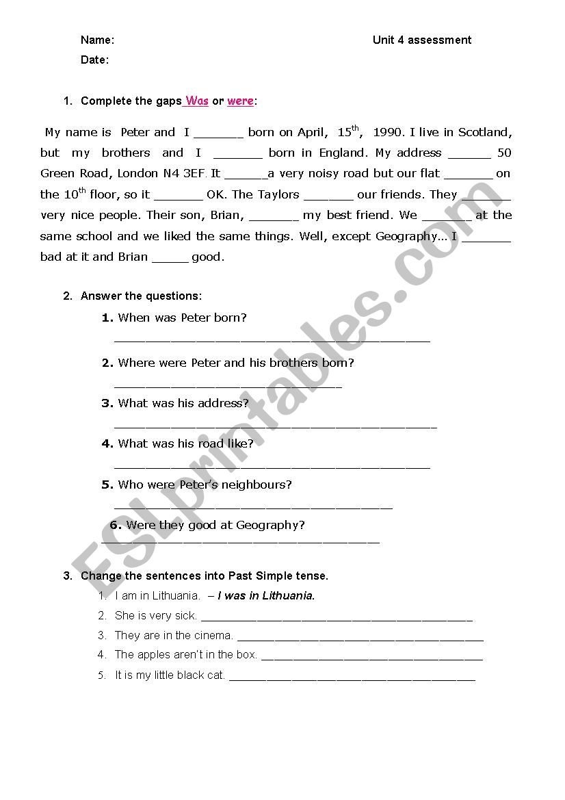 past to be exam worksheet