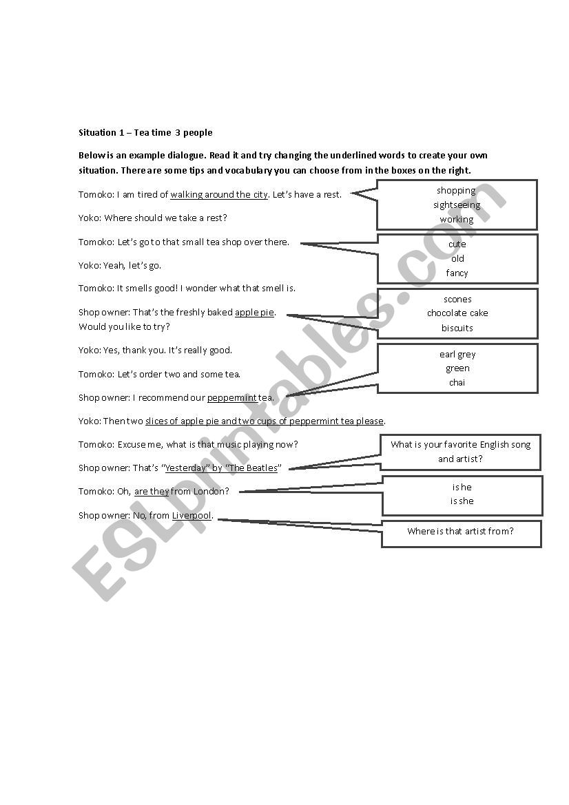 situational english worksheet
