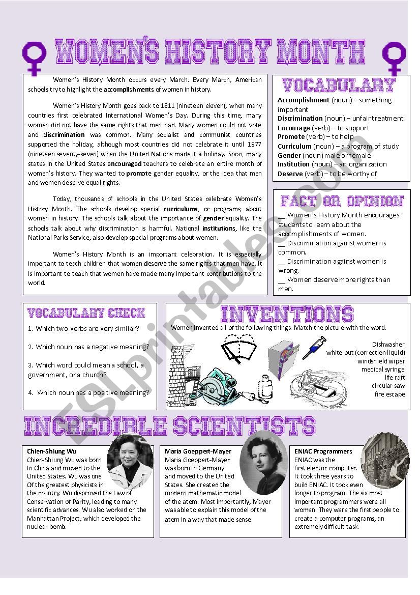 Womens History Month worksheet