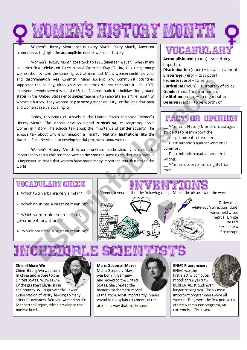 WomenÂ´s History Month worksheet