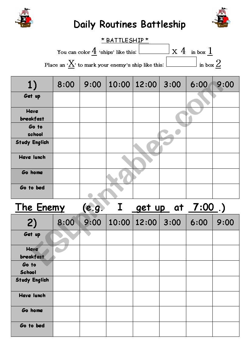 daily routines battleship game