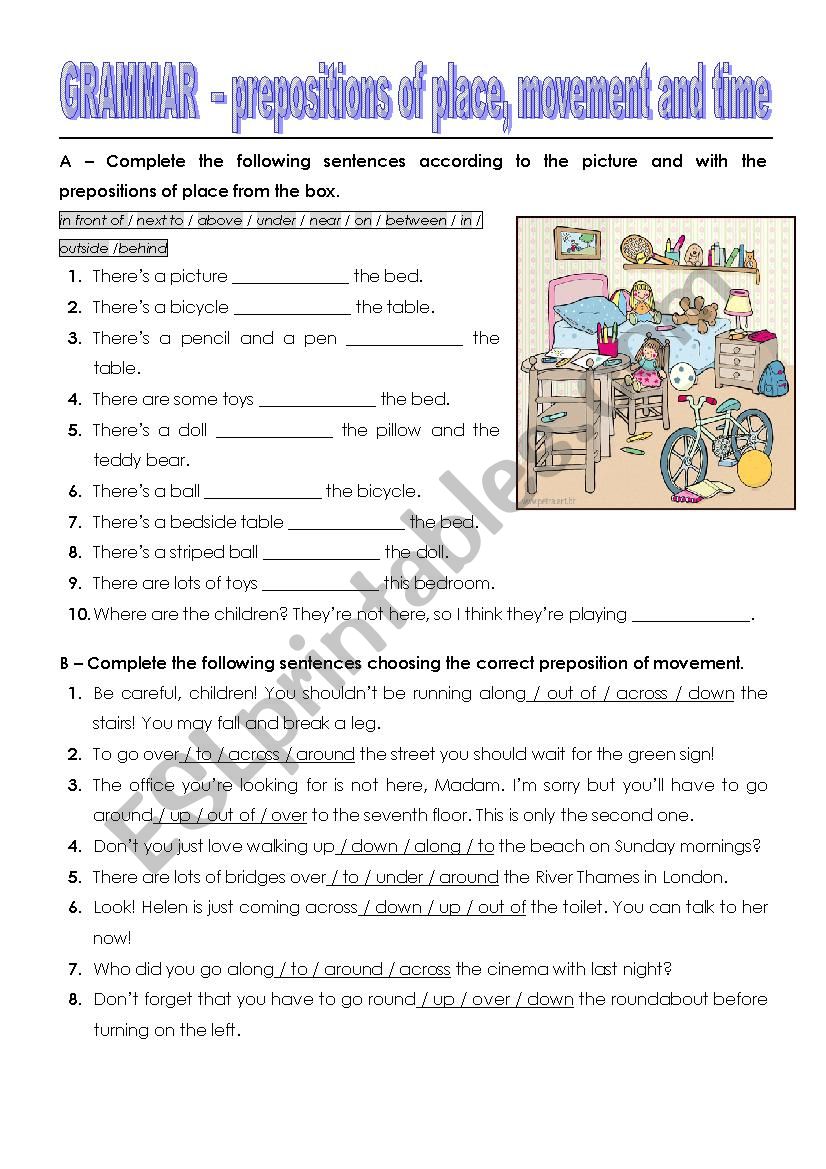 Prepositions: Time, place and movement