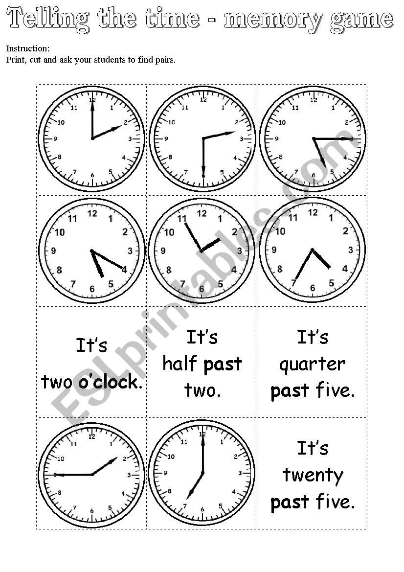 Telling the time - memory game