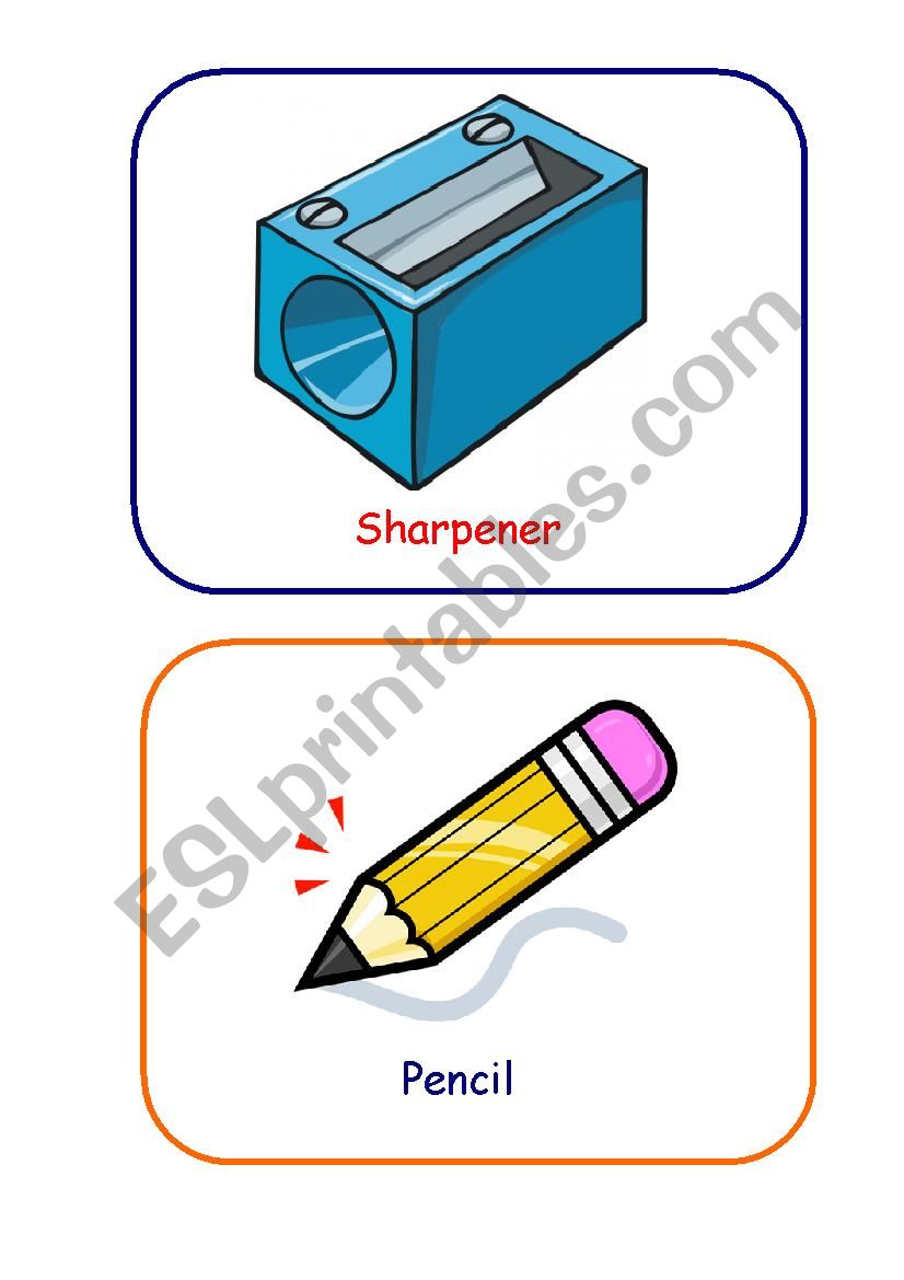 School objects Flash-cards worksheet