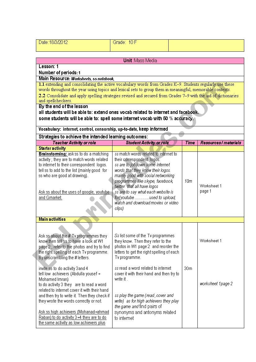 internet vocab worksheet