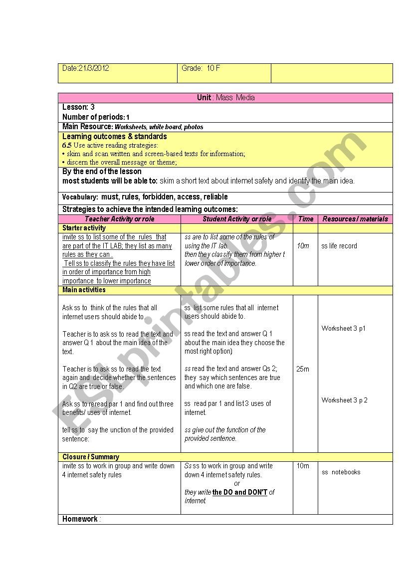 internet and technology worksheet