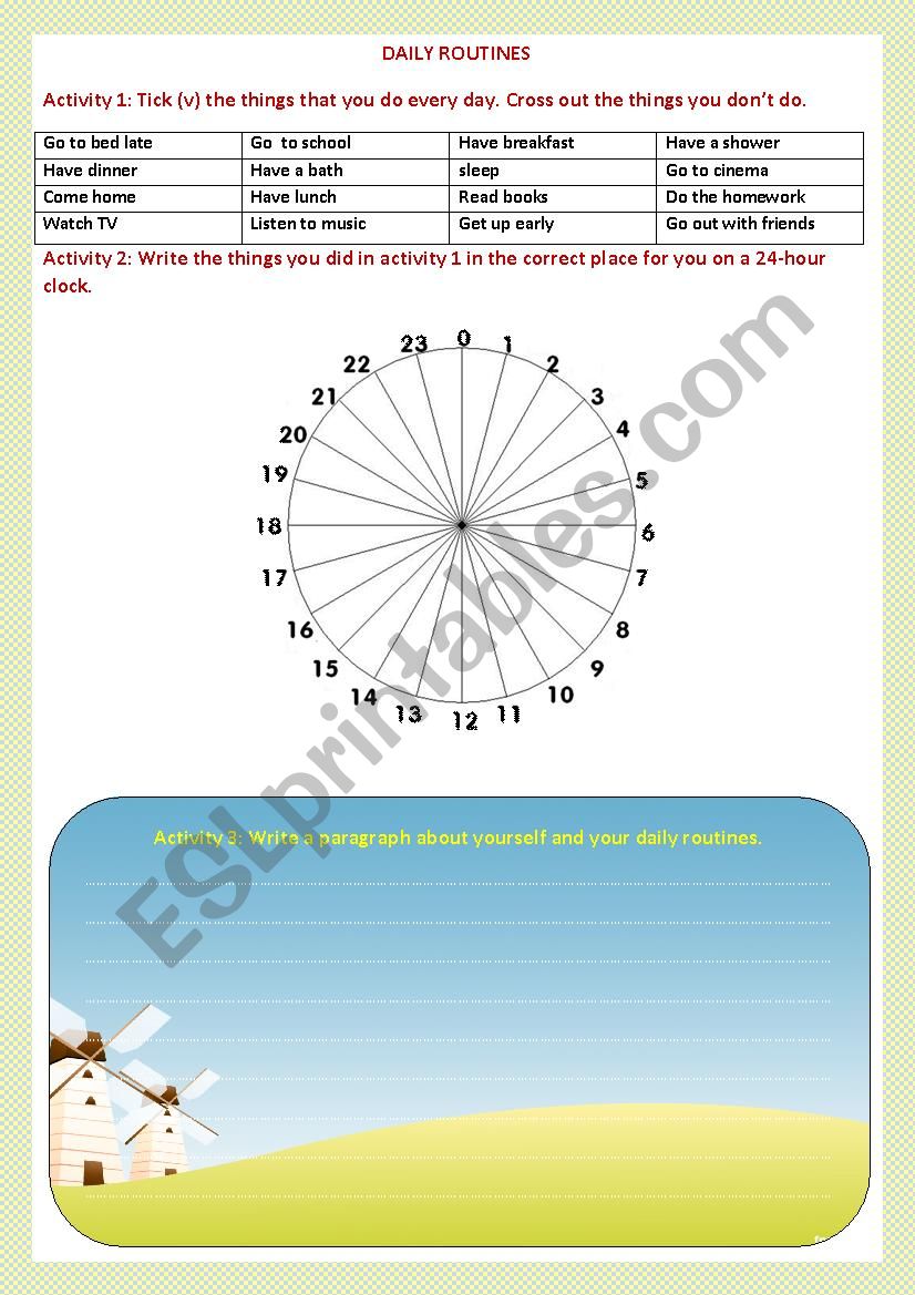 daily routines with a 24-hour clock