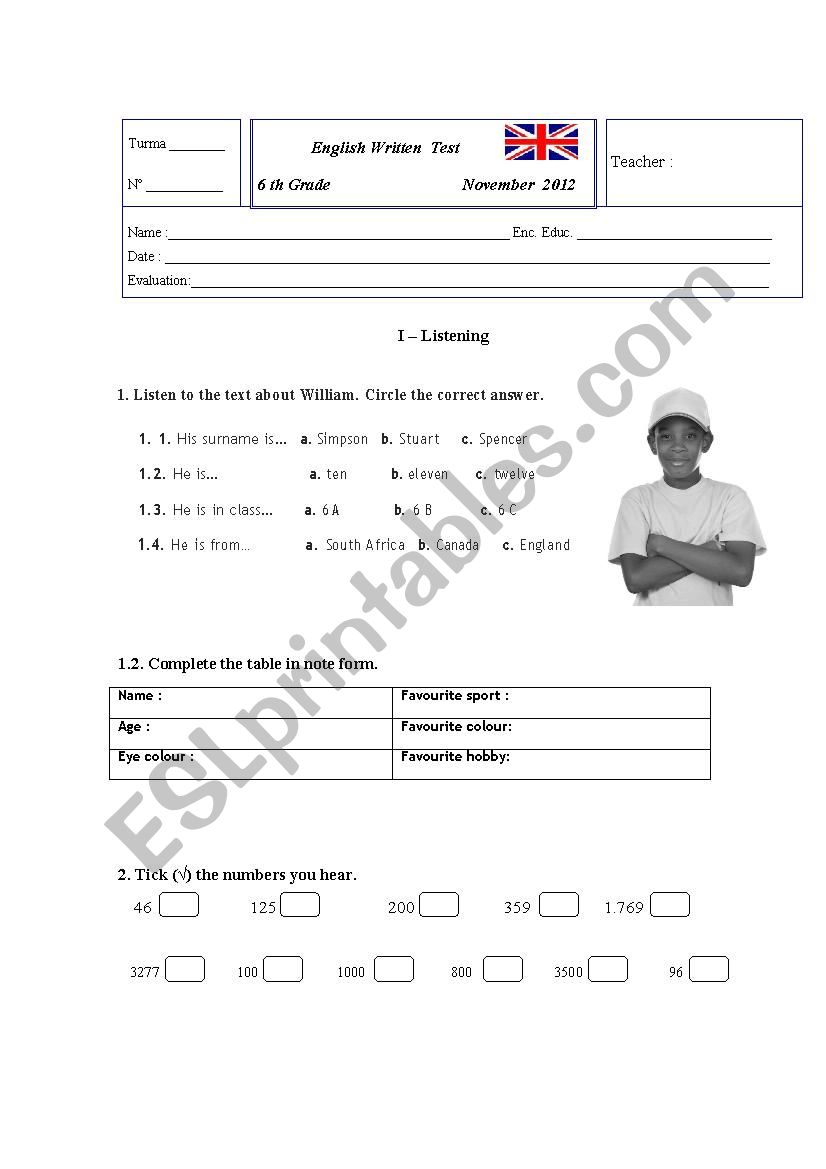 Evaluation test worksheet