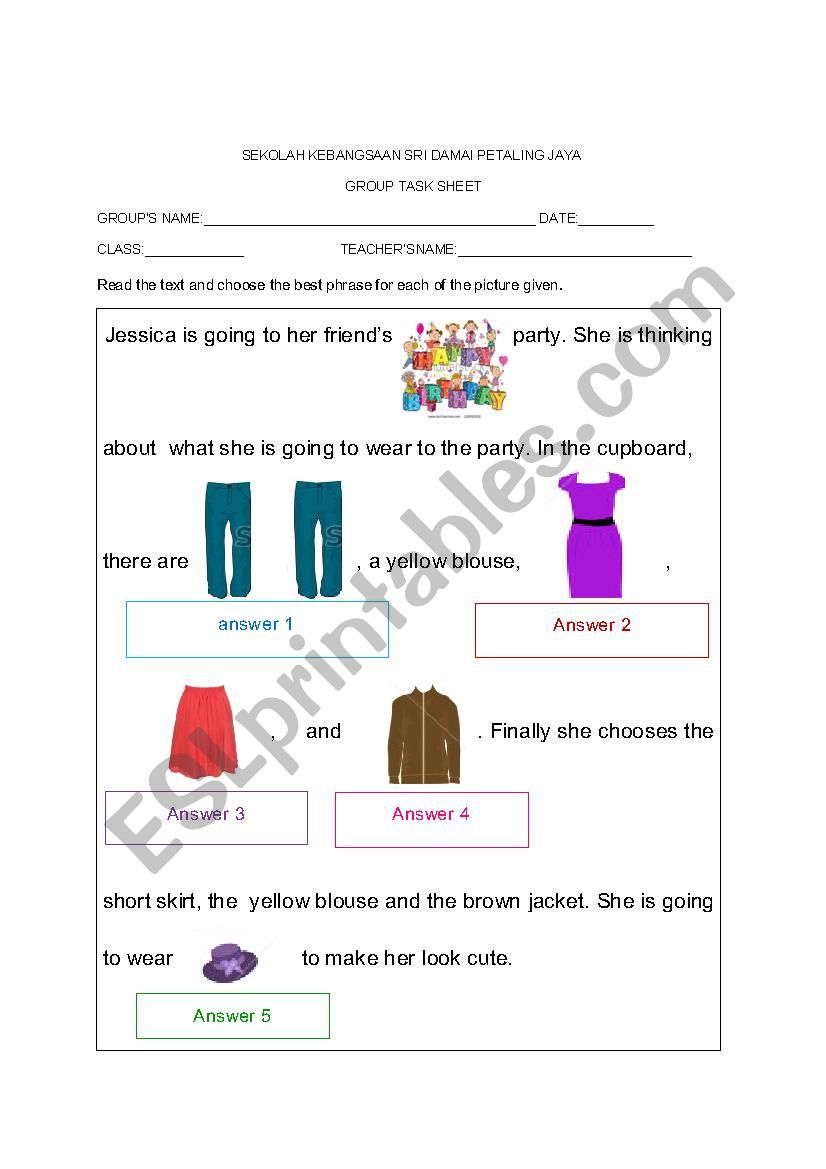 clothes worksheet