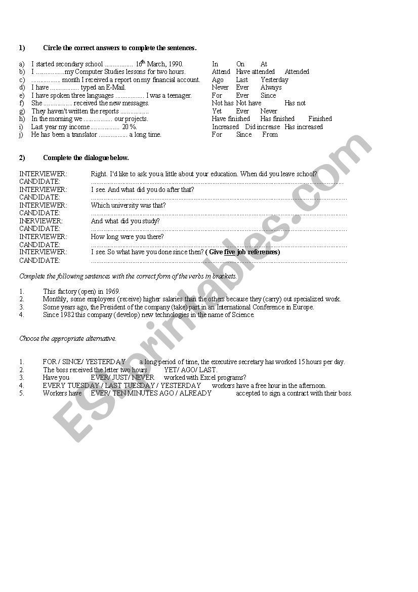 past simple present perfect worksheet