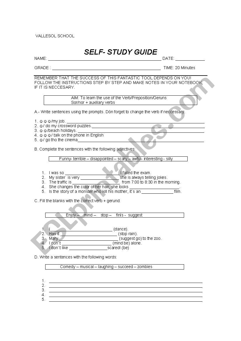 Self-study guide worksheet