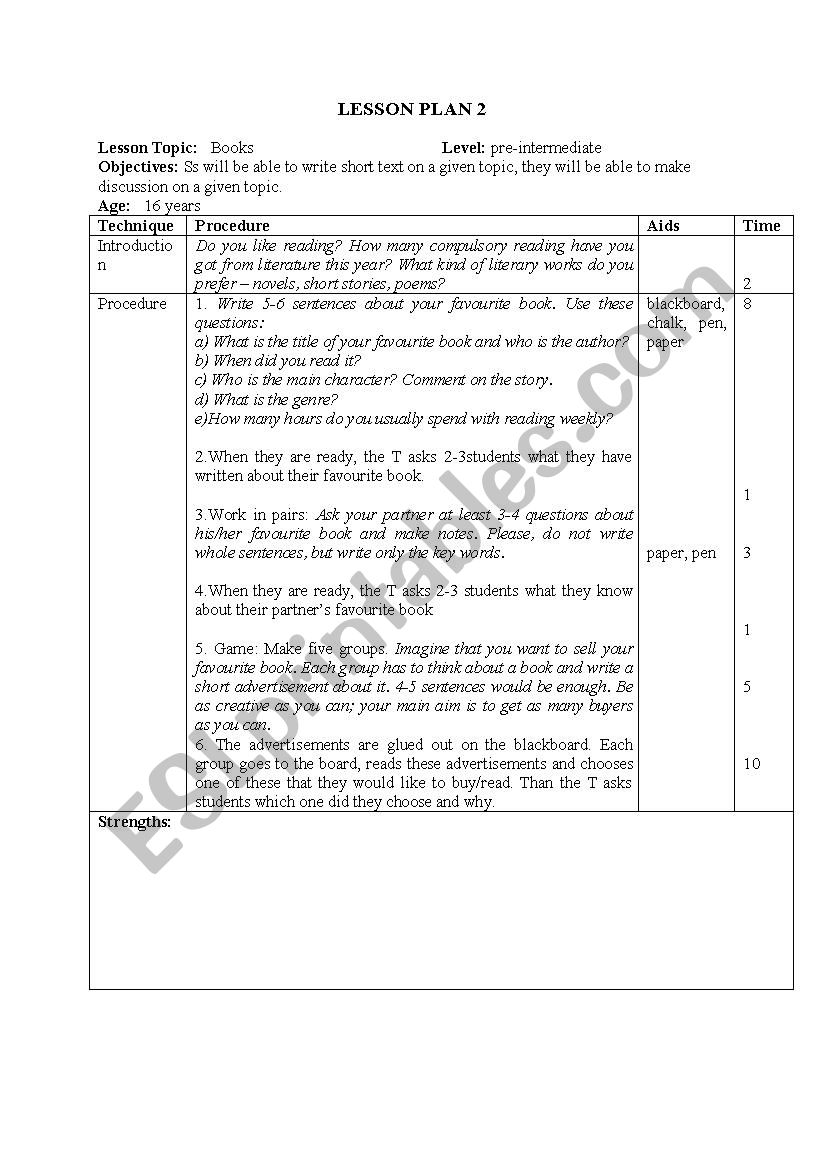 Books worksheet