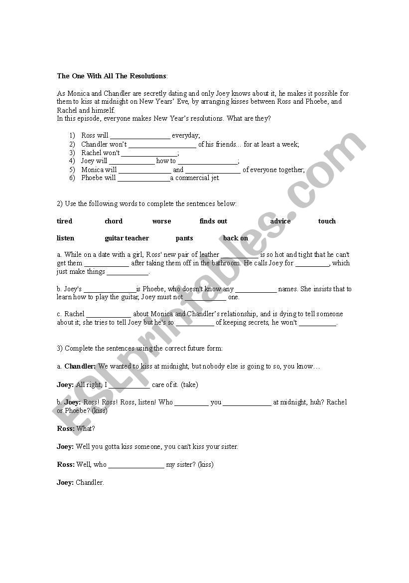Friends - the One with all the resolutions worksheet 2