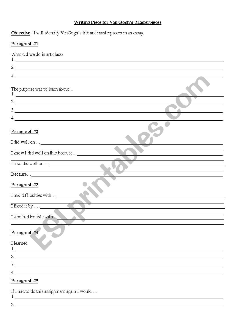 Van Gogh Writing Piece worksheet