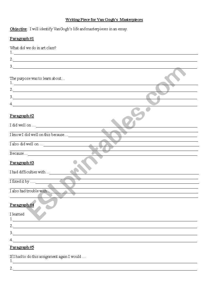 Van Gogh Writing Piece worksheet