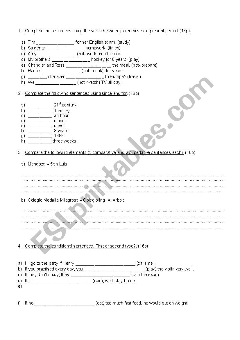 5th year exam worksheet