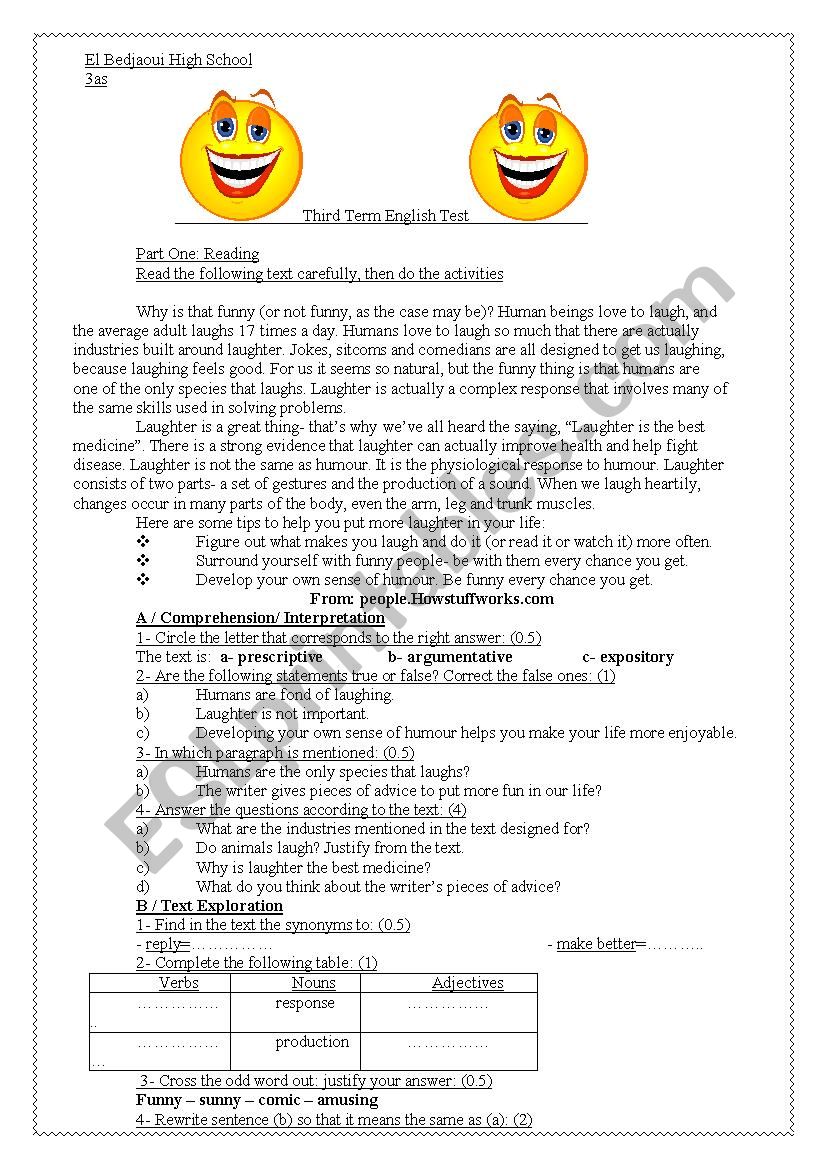 Laughter worksheet