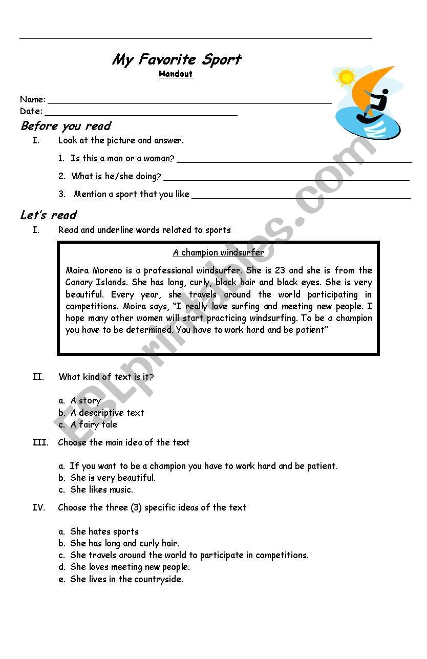 My favourite sport worksheet