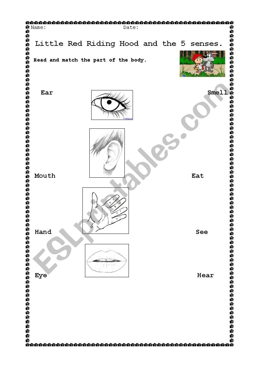 Little Red Riding Hood senses worksheet