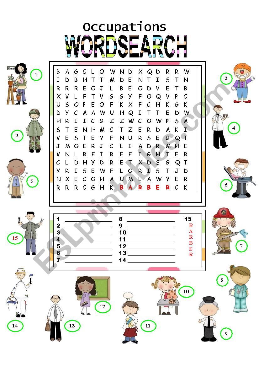 Occupations WORDSEARCH worksheet