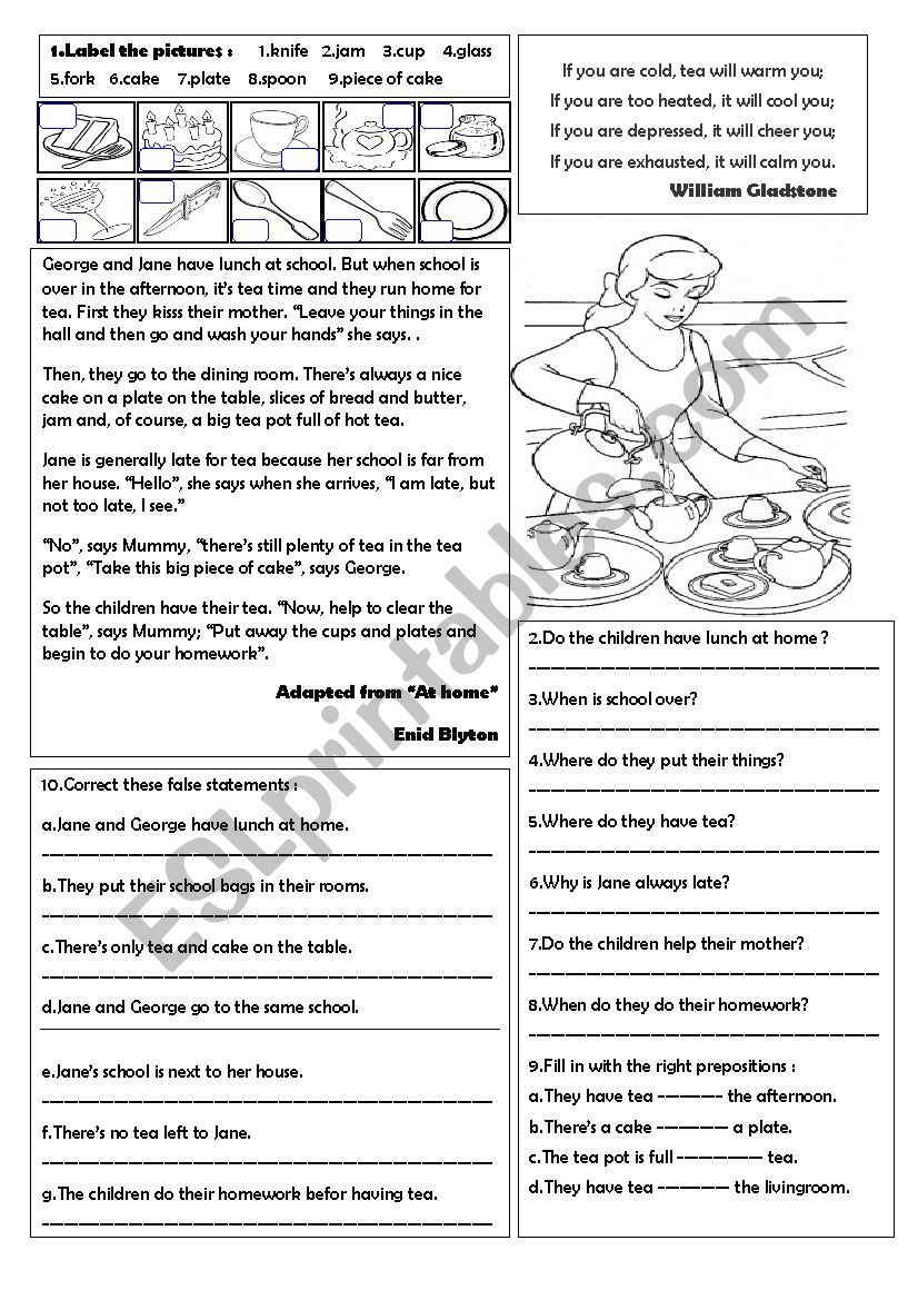 tea time worksheet