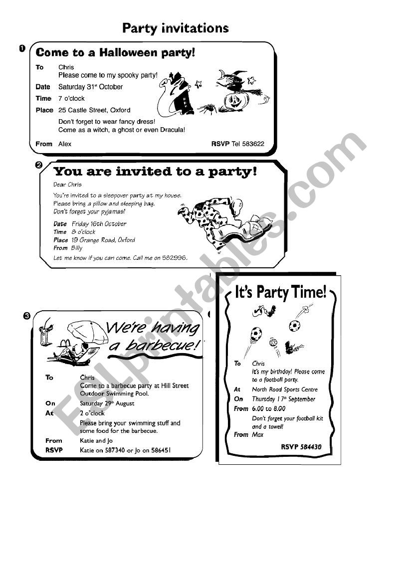 party  worksheet