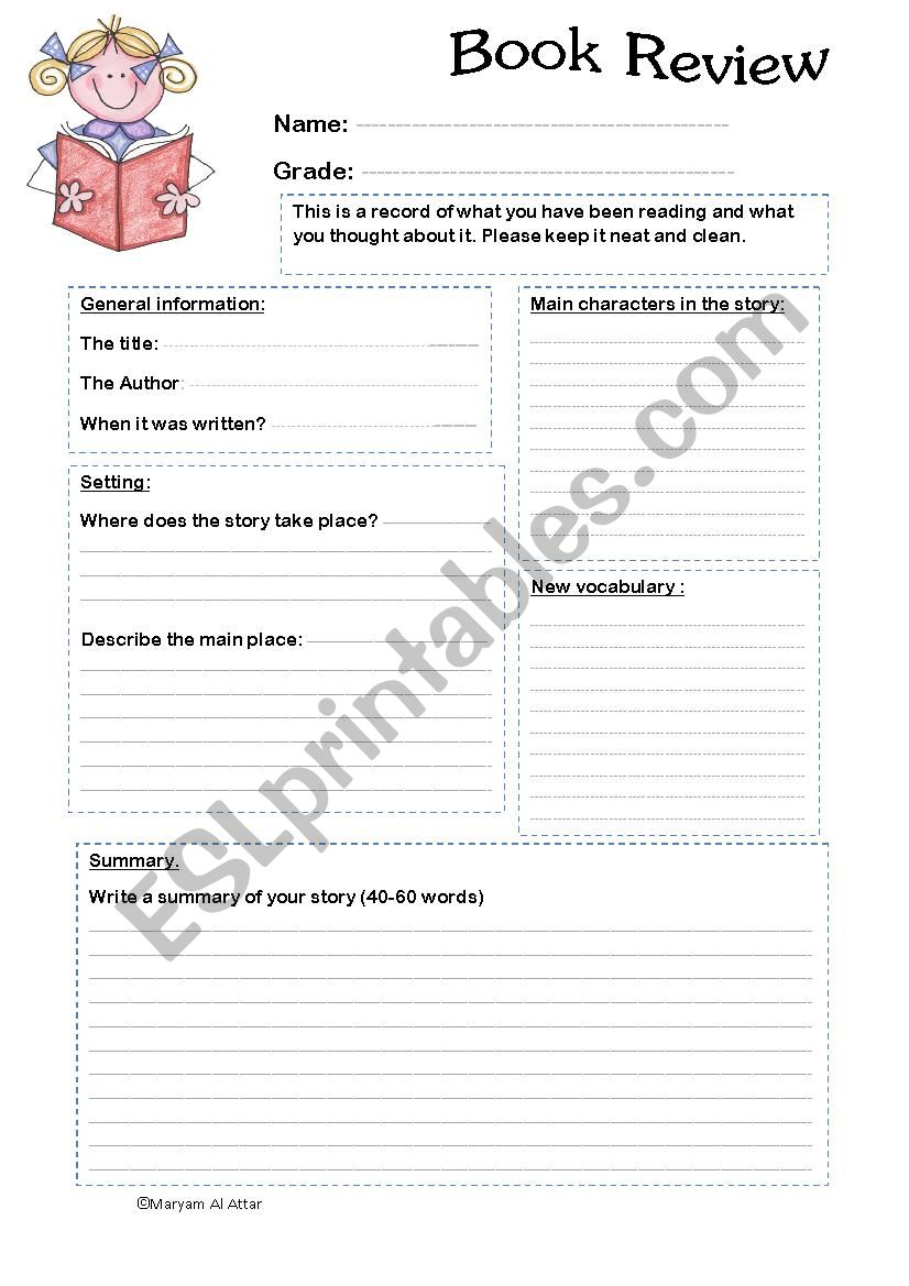 book review worksheet