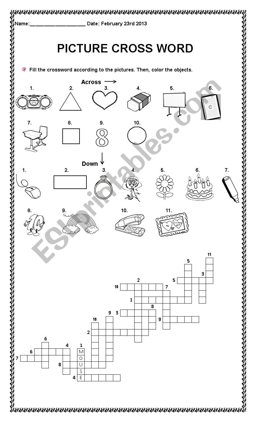 Vocabulary crossword worksheet