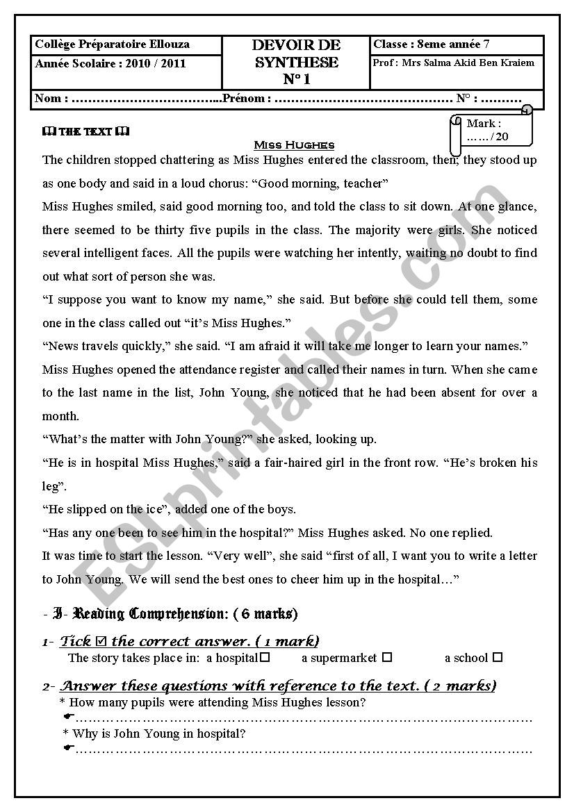 Full term test 1 7th form worksheet