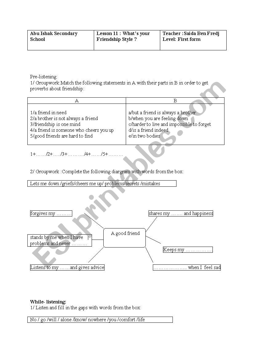 whats your friendship style worksheet