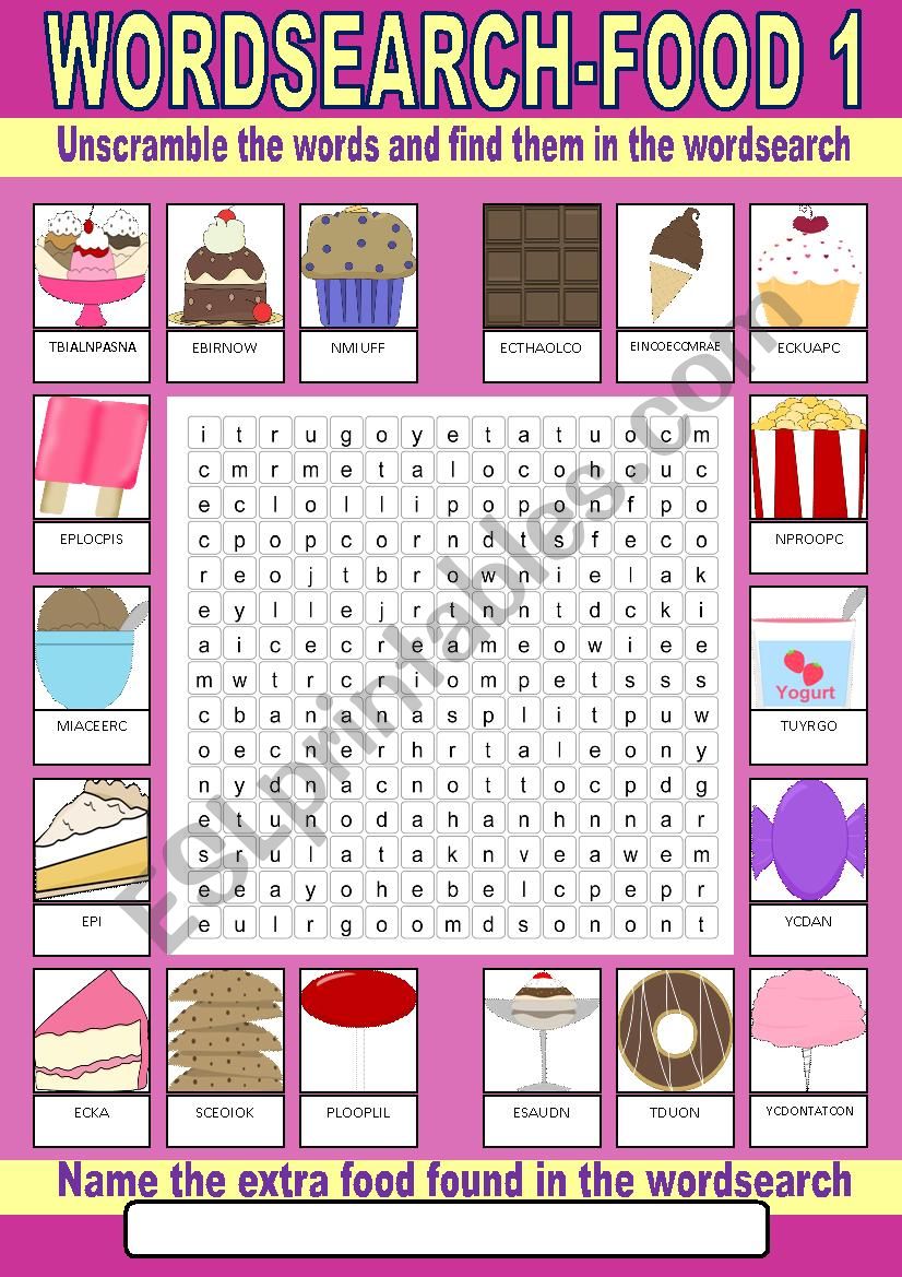 Food (desserts) Wordsearch worksheet