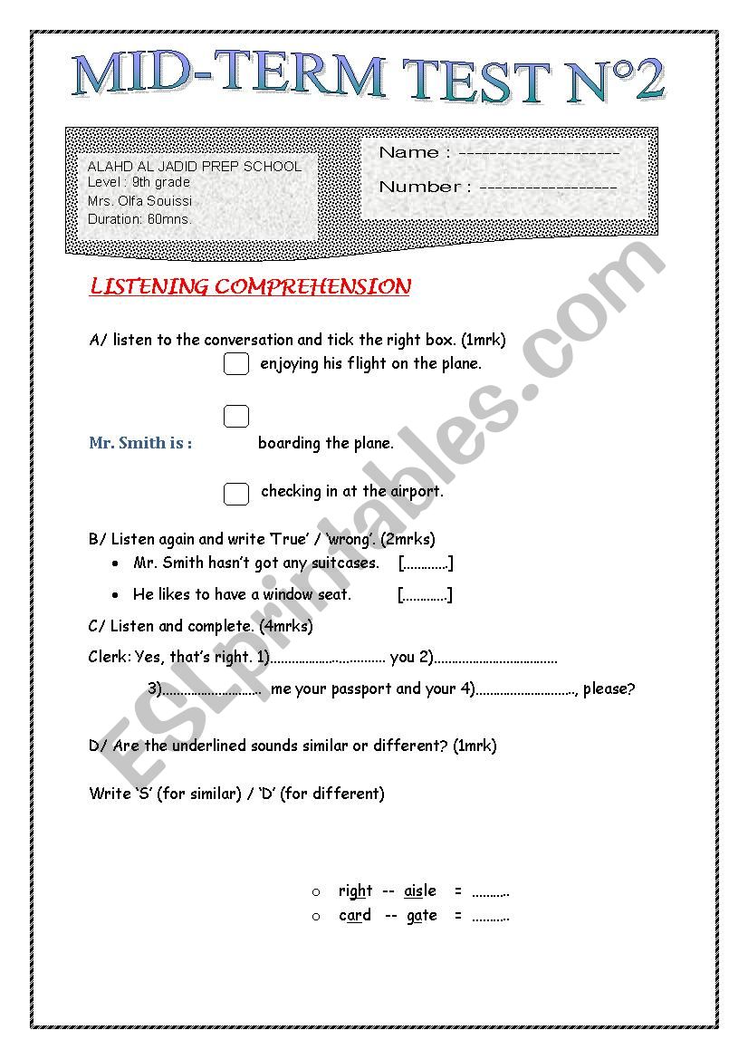 listening comprehension and language test