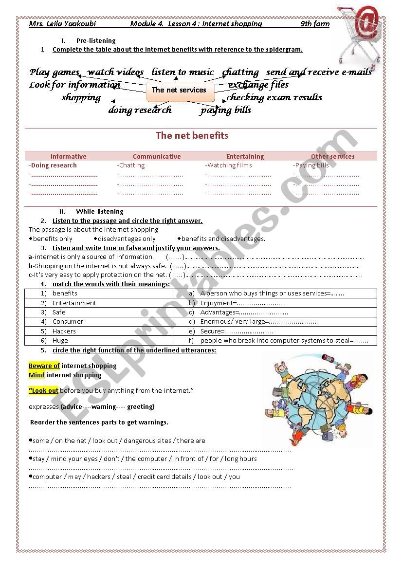 Lesson 2 internet shopping  worksheet