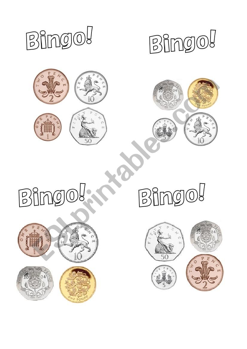 money bingo 2 worksheet