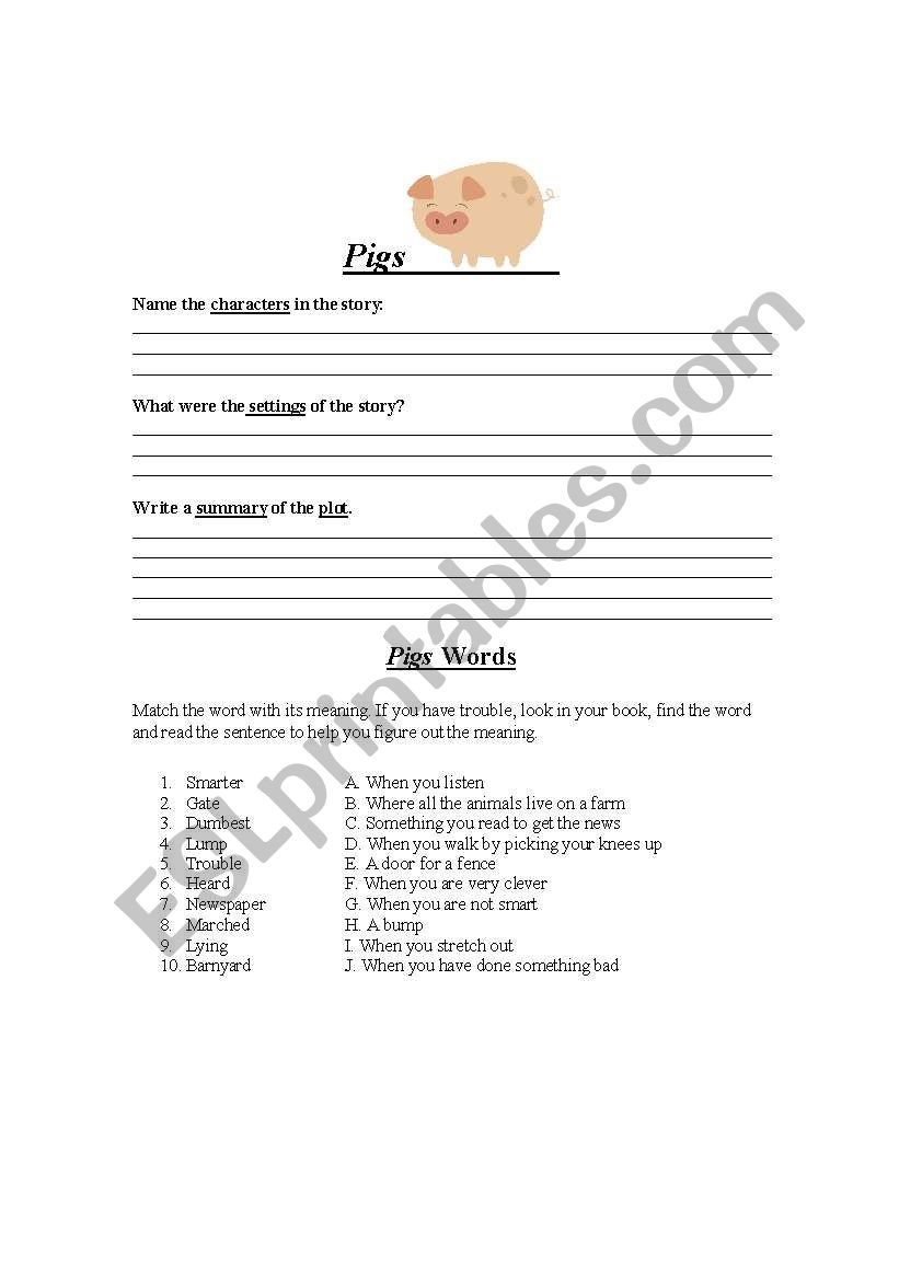 Pigs worksheet