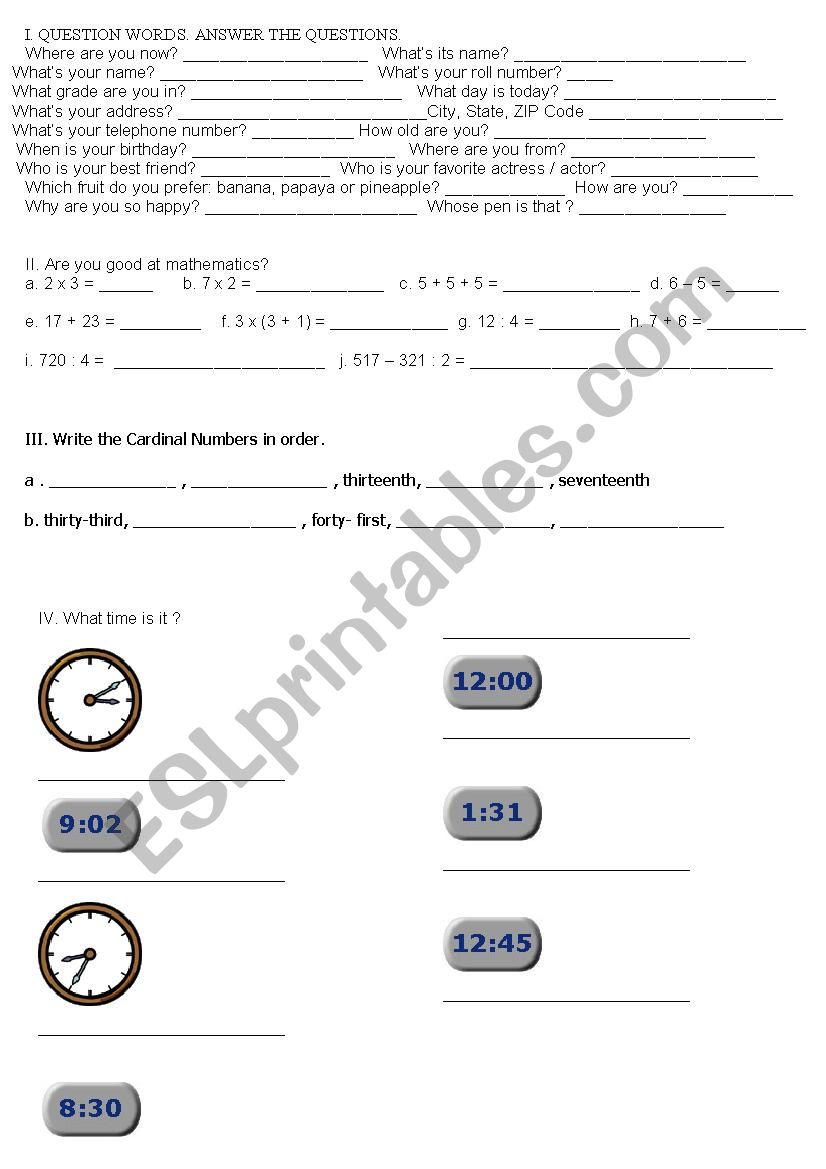 Question Words - Numbers - Time