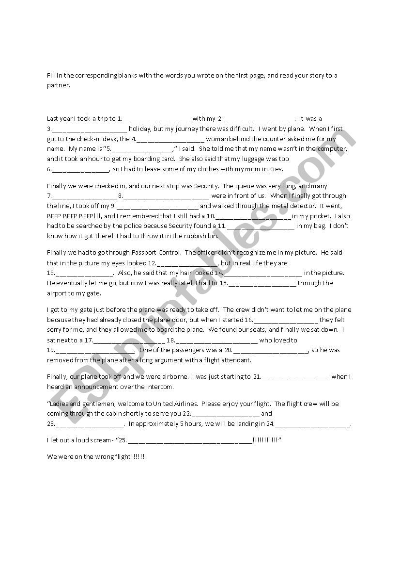 Mad-Lib: The Airplane Ride worksheet