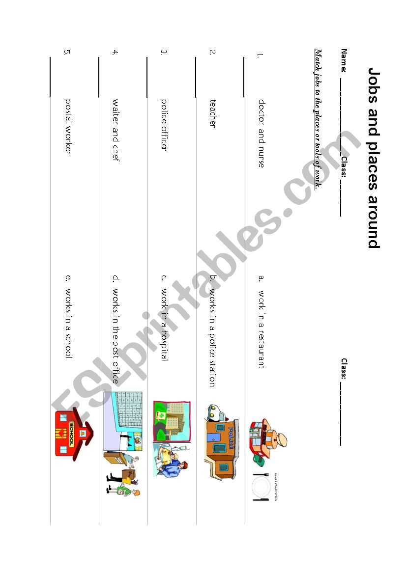 Match jobs to the places worksheet