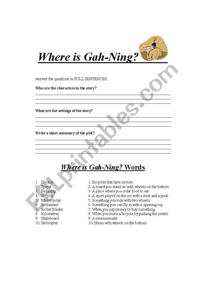 Where is Gahning? worksheet