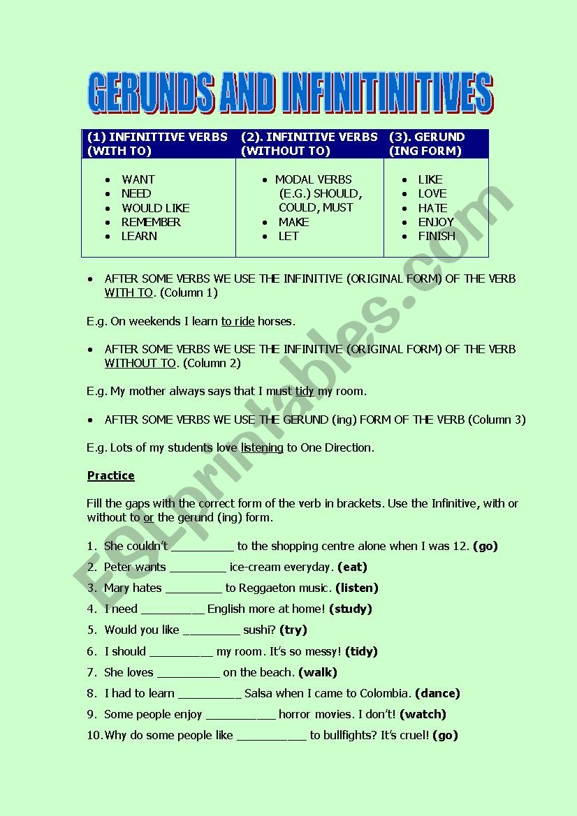 Gerunds and Infinitives (Basic)