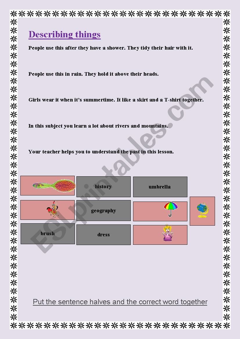 Describing things worksheet