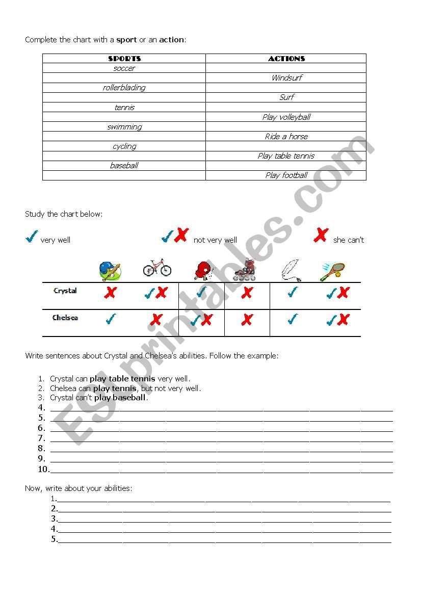 Sports abilities worksheet